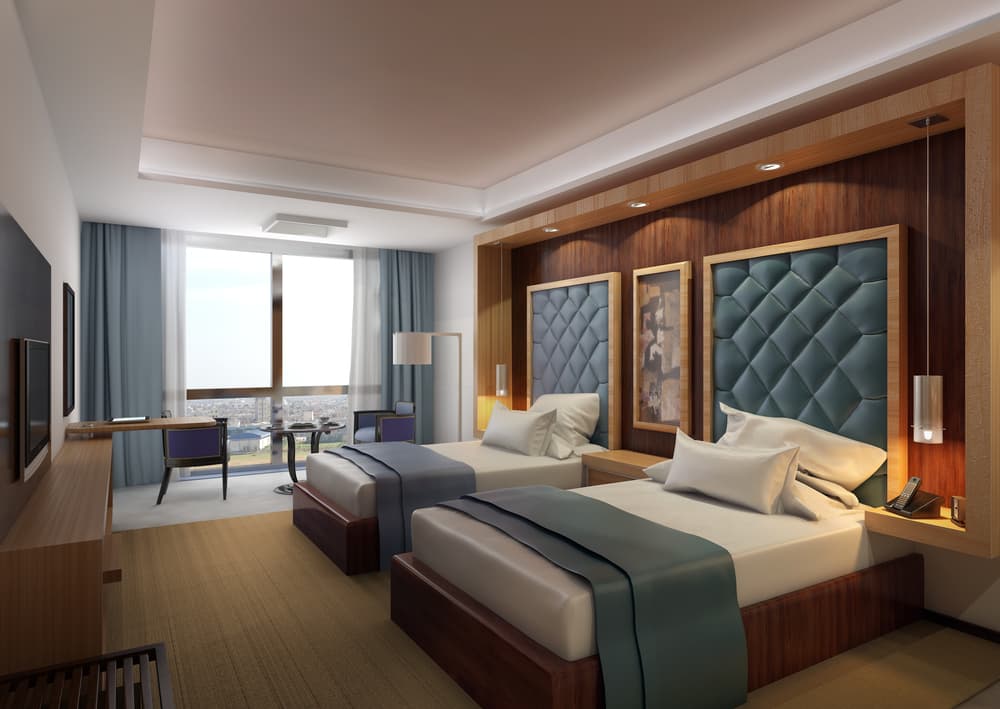 Premium Photo | 3d rendering luxury modern bedroom suite in hotel